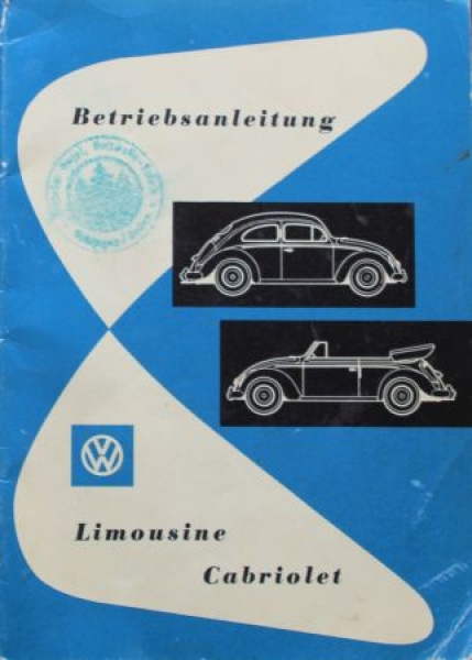 Volkswagen Käfer Limousine Cabriolet 1955 Betriebsanleitung (9063)